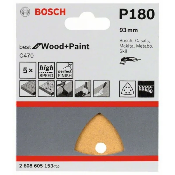 Набор шлифлистов (5 шт) C470 Best for Wood+Paint 93x93 мм К180 Bosch 2608605153 — изображение 2