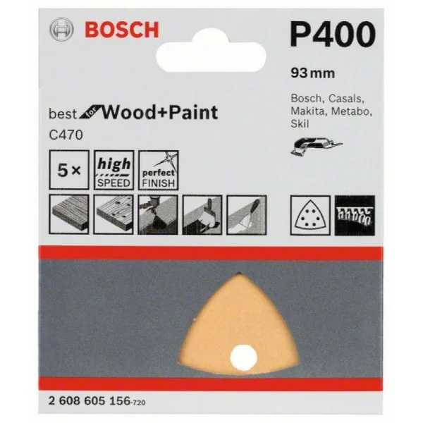 Шлифлист C470, в упаковке 5шт. 93 мм, 400 Bosch 2608605156 — изображение 2
