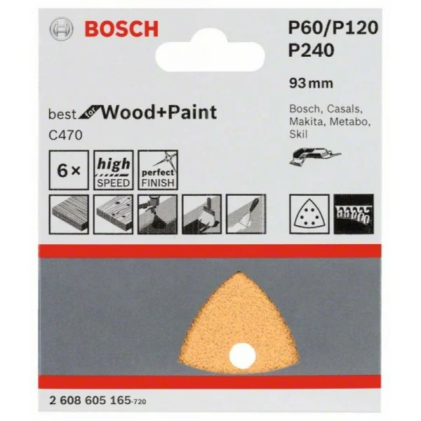 Набор шлифлистов (6 шт) C470 Best for Wood+Paint 93x93 мм K60/120/240 Bosch 2608605165 — изображение 2