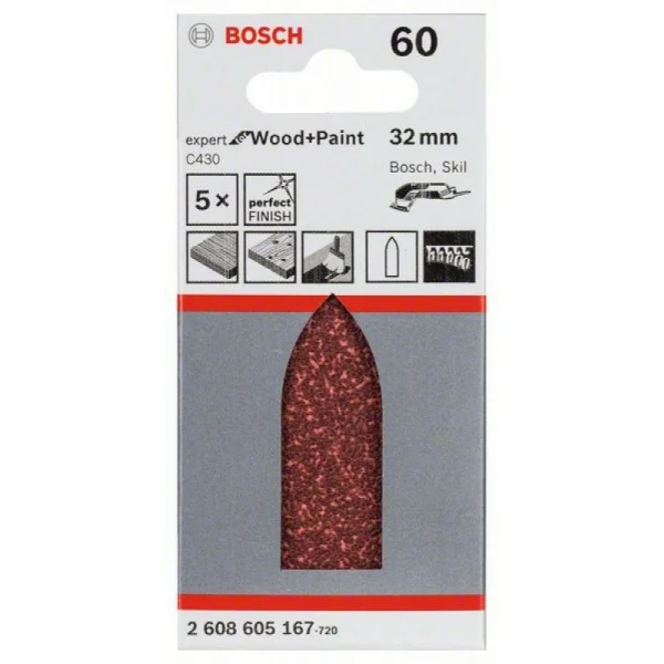 Шлифлист C430, в упаковке 5шт. 32 мм, 60 Bosch 2608605167 — изображение 2