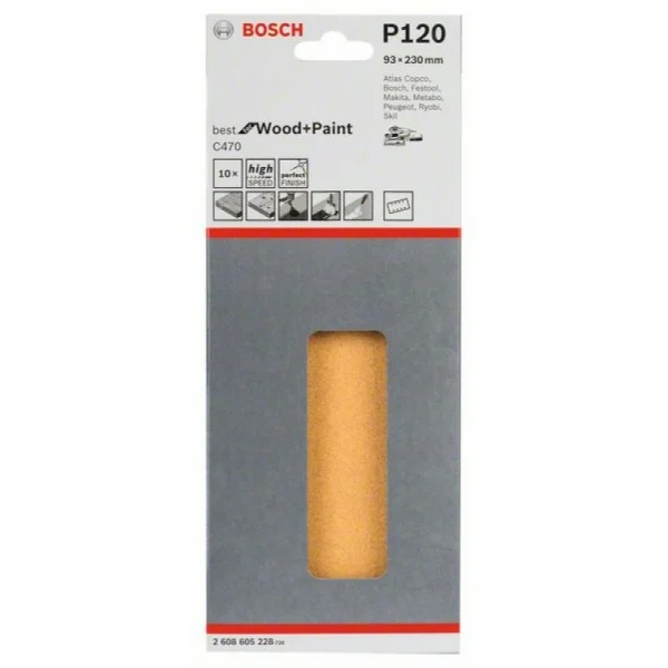 10 шлифлистов C470 Best for Wood+Paint 8 отв. 93x230 К120 Bosch 2608605228 — изображение 2