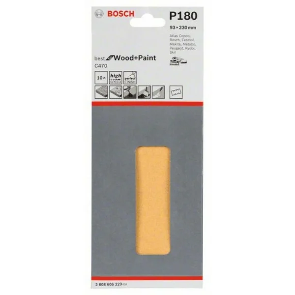 10 шлифлистов C470 Best for Wood+Paint 8 отв. 93x230 К180 Bosch 2608605229 — изображение 2