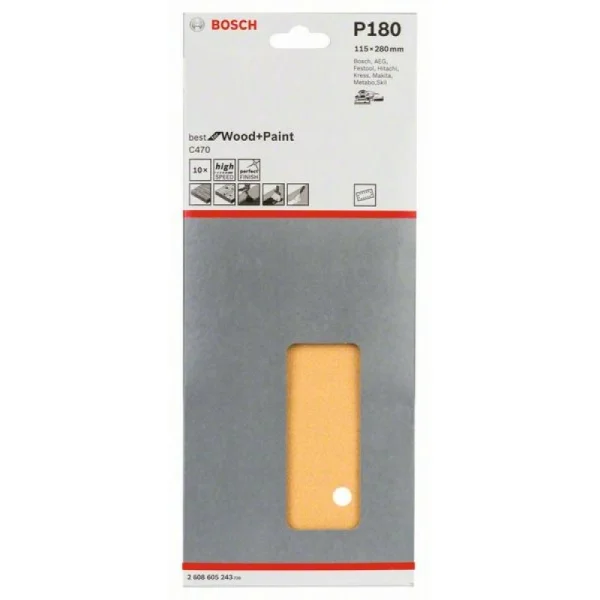 10 шлифлистов C470 Best for Wood+Paint 14 отв. 115x280 К180 Bosch 2608605243 — изображение 2
