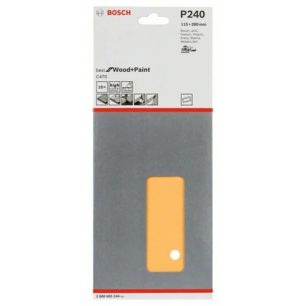 10 шлифлистов C470 Best for Wood+Paint 14 отв. 115x280 К240 Bosch 2608605244 — изображение 2