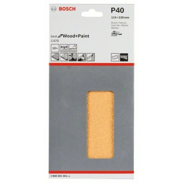 Шлифлист C470, в упаковке 10шт. 115x230 мм, 40 Bosch 2608605265 — изображение 2