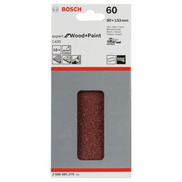 Шлифлист C430, в упаковке 10шт. 80x133 мм, 60 Bosch 2608605279 — изображение 2