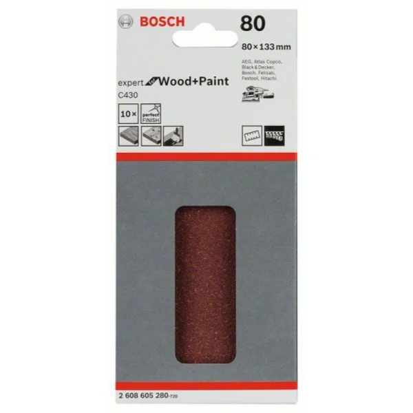 Шлифлист C430, в упаковке 10шт. 80x133 мм, 80 Bosch 2608605280 — изображение 2