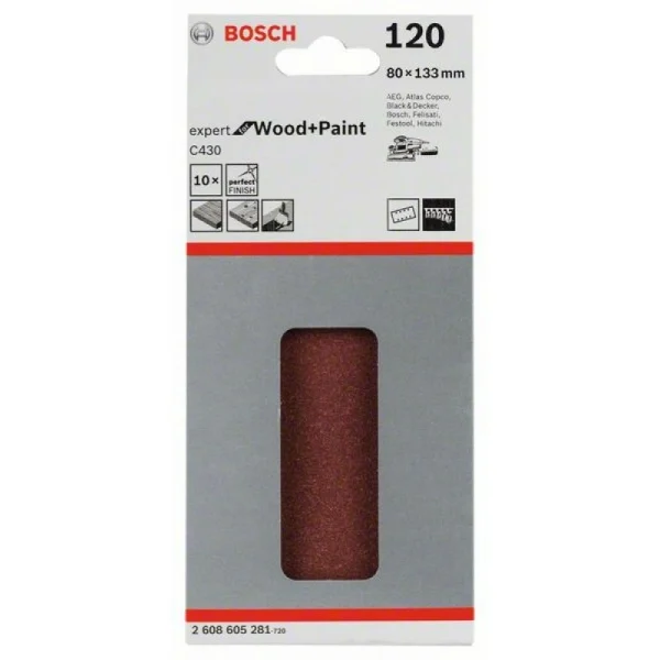 Шлифлист C430, в упаковке 10шт. 80x133 мм, 120 Bosch 2608605281 — изображение 2