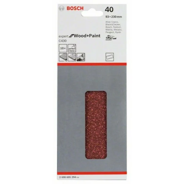 Шлифлист C430, в упаковке 10шт. 93x230 мм, 40 Bosch 2608605294 — изображение 2