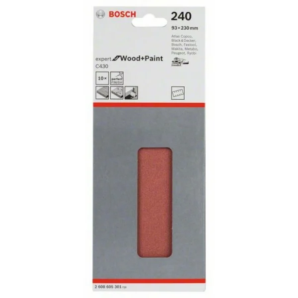 Шлифлист C430, в упаковке 10шт. 93x230 мм, 240 Bosch 2608605301 — изображение 2