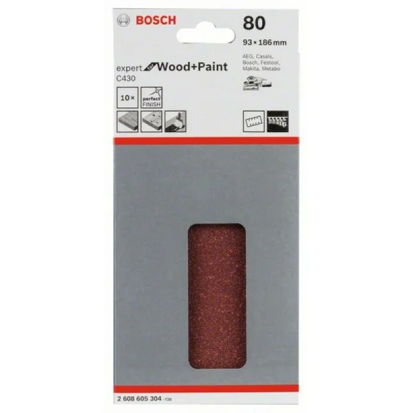 Шлифлист C430, в упаковке 10шт. 93x186 мм, 80 Bosch 2608605304 — изображение 2