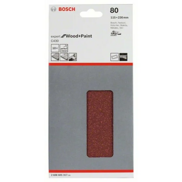 Шлифлист C430, в упаковке 10шт. 115x230 мм, 80 Bosch 2608605317 — изображение 2