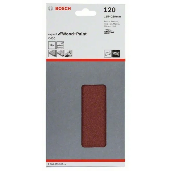 Шлифлист C430, в упаковке 10шт. 115x230 мм, 120 Bosch 2608605318 — изображение 2