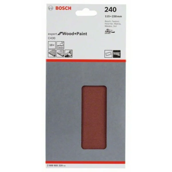 Шлифлист C430, в упаковке 10шт. 115x230 мм, 240 Bosch 2608605320 — изображение 2