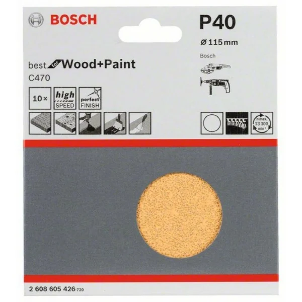 Набор из 10 шлифлистов C470 115 мм, 40 Bosch 2608605426 — изображение 2