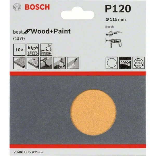 Набор из 10 шлифлистов C470 115 мм, 120 Bosch 2608605429 — изображение 2