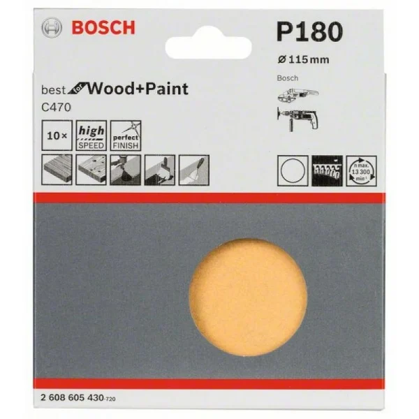 Набор из 10 шлифлистов C470 115 мм, 180 Bosch 2608605430 — изображение 2