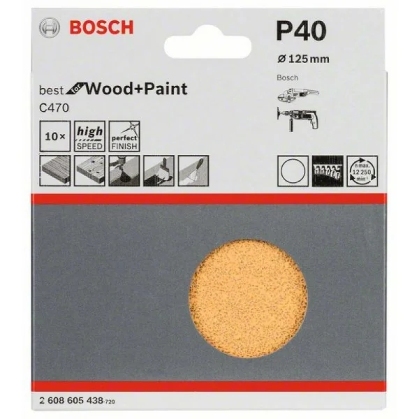 Набор из 10 шлифлистов C470 125 мм, 40 Bosch 2608605438 — изображение 2