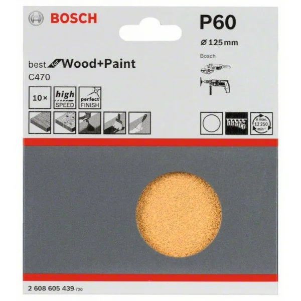 Набор из 10 шлифлистов C470 125 мм, 60 Bosch 2608605439 — изображение 2