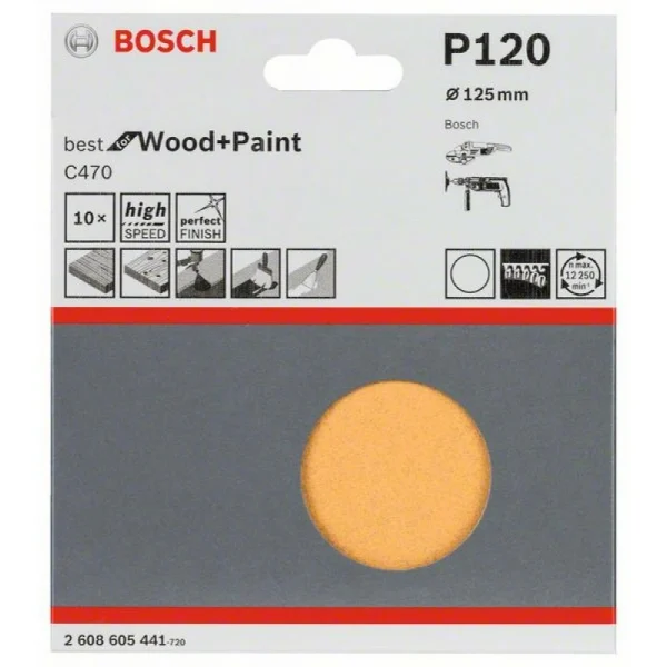 Набор из 10 шлифлистов C470 125 мм, 120 Bosch 2608605441 — изображение 2