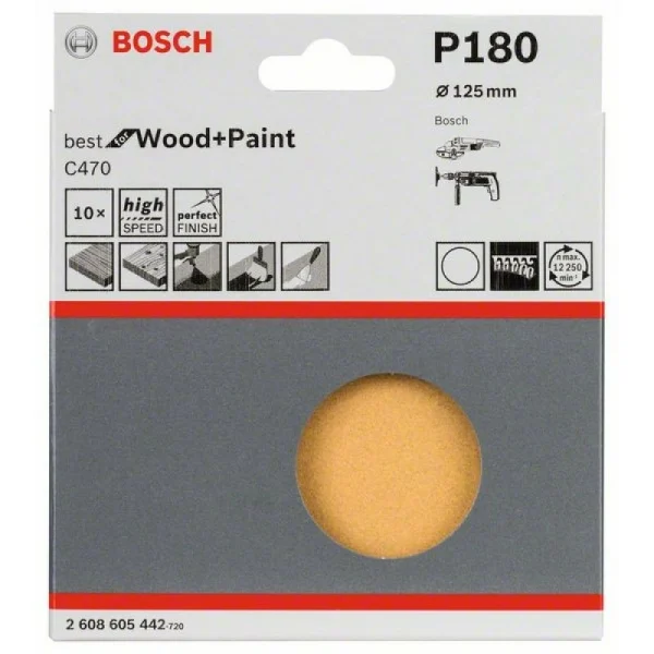 Набор из 10 шлифлистов C470 125 мм, 180 Bosch 2608605442 — изображение 2