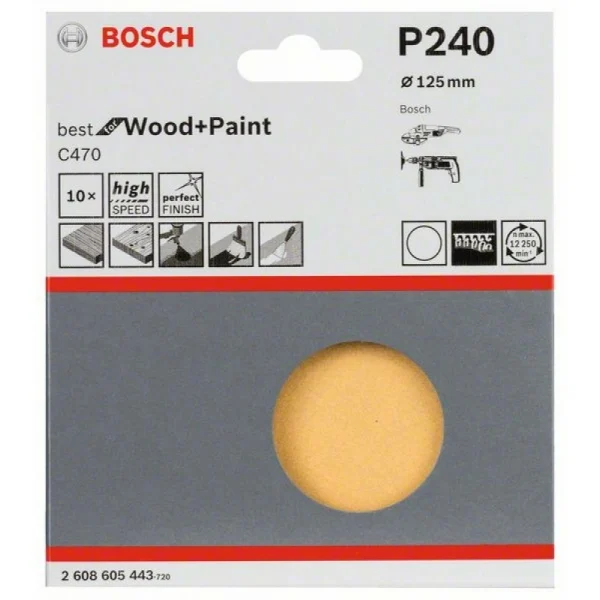 Набор из 10 шлифлистов C470 125 мм, 240 Bosch 2608605443 — изображение 2