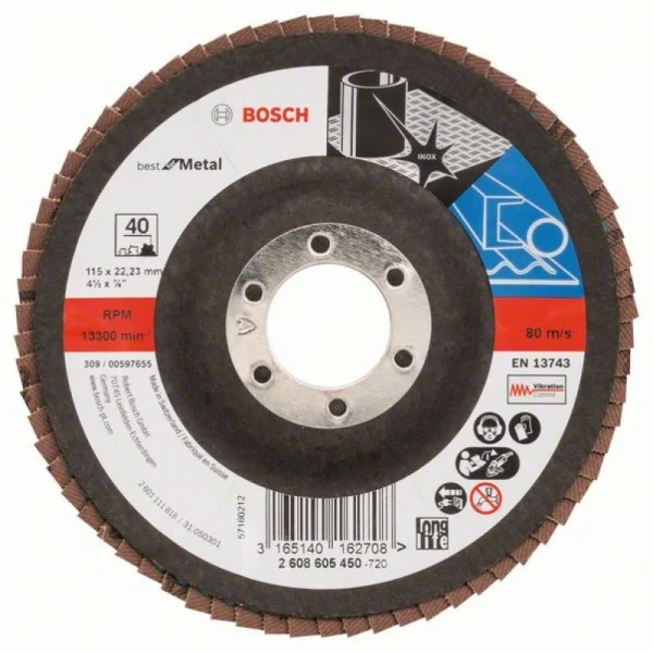 Лепестковый шлифкруг X571 Best for Metal 115x22,23 мм, 40 Bosch 2608605450