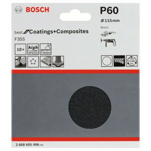 Набор из 10 шлифлистов F355 115 мм, 60 Bosch 2608605496 — изображение 2