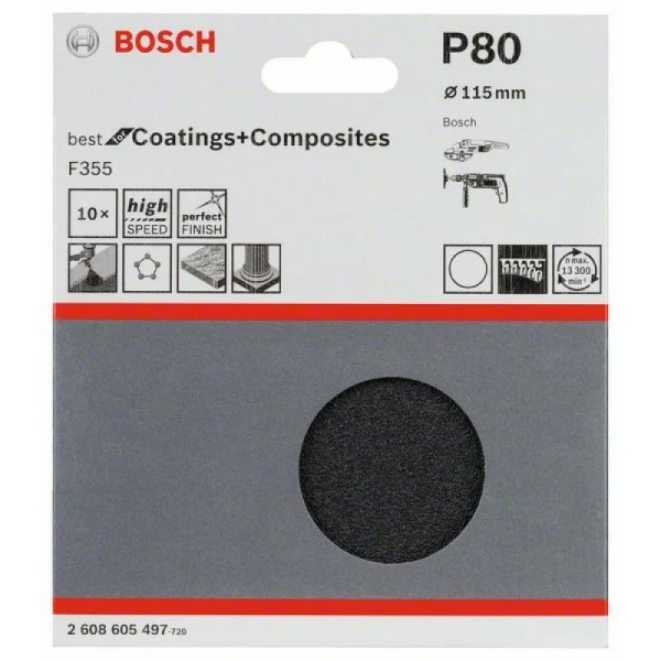 Набор из 10 шлифлистов F355 115 мм, 80 Bosch 2608605497 — изображение 2
