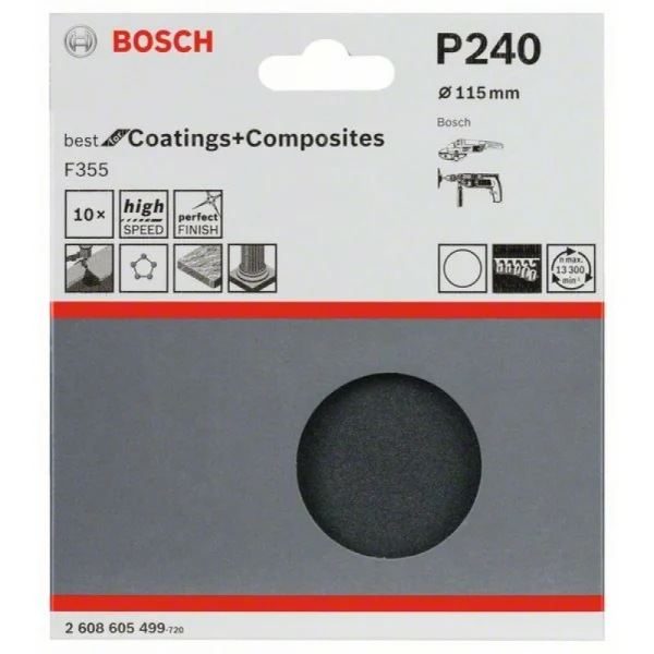 Набор из 10 шлифлистов F355 115 мм, 220 Bosch 2608605499 — изображение 2