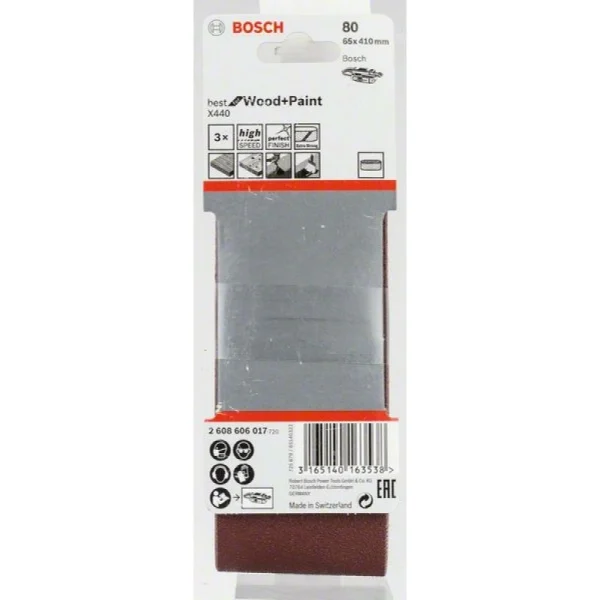 Набор из 3 шлифлент X440 65x410мм, 80 Bosch 2608606017 — изображение 2