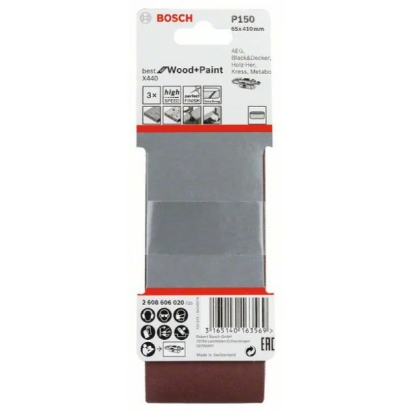 Набор из 3 шлифлент X440 65x410мм, 150 Bosch 2608606020 — изображение 2
