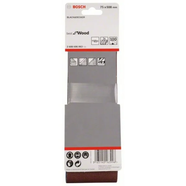 Набор из 3 шлифлент X440 75x508мм, 100 Bosch 2608606063 — изображение 2