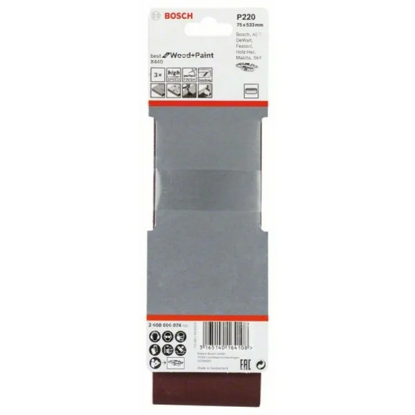Набор из 3 шлифлент X440 75x533мм, 220 Bosch 2608606074 — изображение 2