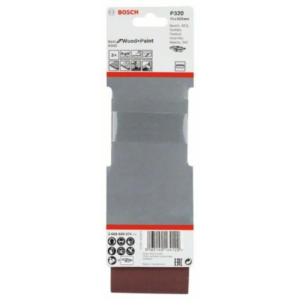 Набор из 3 шлифлент X440 75x533мм, 320 Bosch 2608606076 — изображение 2