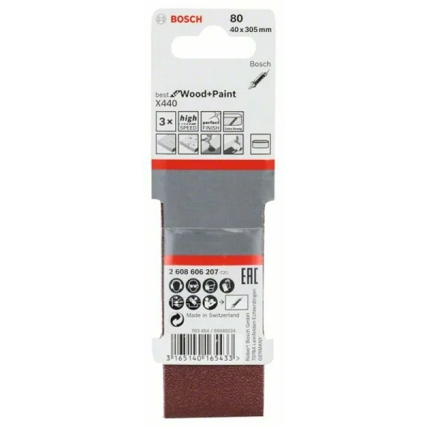 Набор из 3 шлифлент X440 40x305мм, 80 Bosch 2608606207 — изображение 2