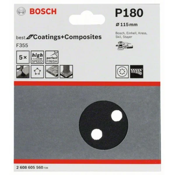 Шлифлист F355, в упаковке 5шт. 115 мм, 180 Bosch 2608605560 — изображение 2