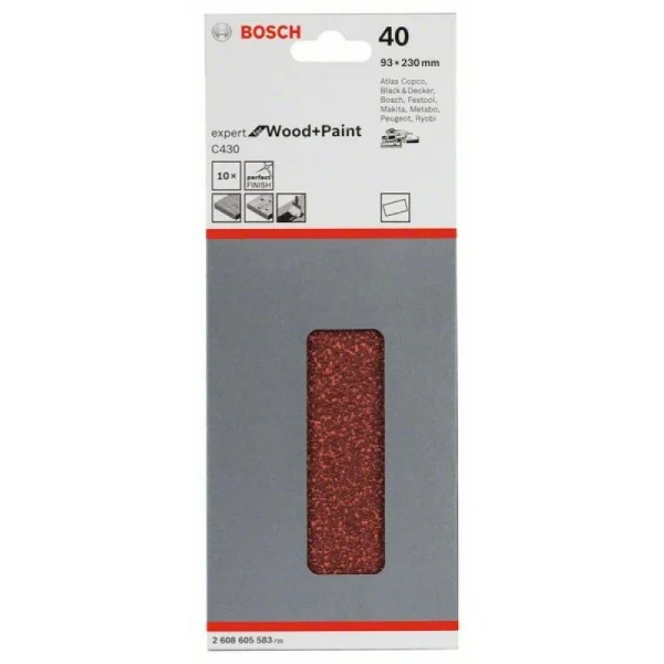Шлифлист C430, в упаковке 10шт. 93x230 мм, 40 Bosch 2608605583 — изображение 2