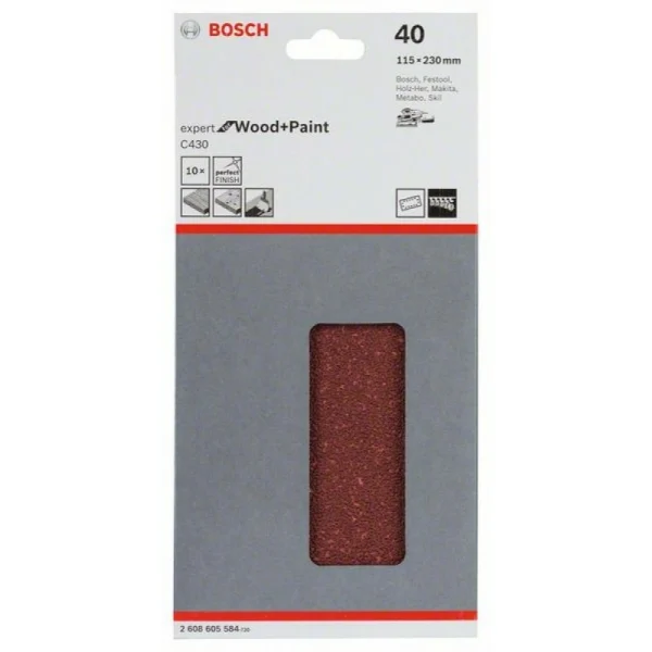 Шлифлист C430, в упаковке 10шт. 115x230 мм, 60 Bosch 2608605584 — изображение 2