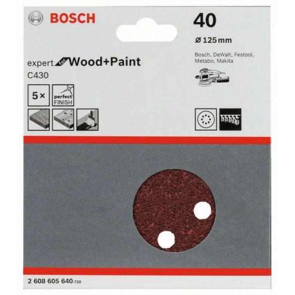 Шлифлист C430, в упаковке 5шт. 125 мм, 40 Bosch 2608605640 — изображение 2