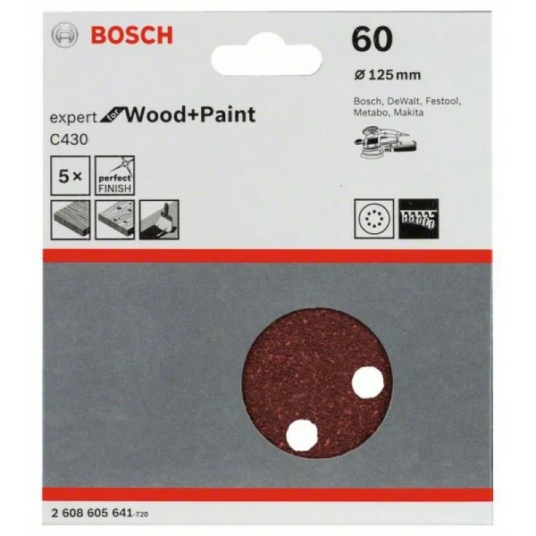 Шлифлист C430, в упаковке 5шт. 125 мм, 60 Bosch 2608605641 — изображение 2
