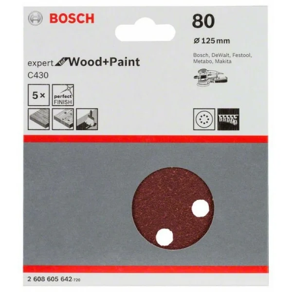 Шлифлист C430, в упаковке 5шт. 125 мм, 80 Bosch 2608605642 — изображение 2