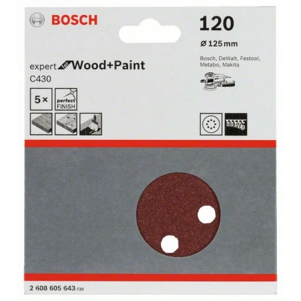 Шлифлист C430, в упаковке 5шт. 125 мм, 120 Bosch 2608605643 — изображение 2