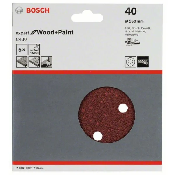 Шлифлист C430, в упаковке 5шт. 150 мм, 40 Bosch 2608605716 — изображение 2