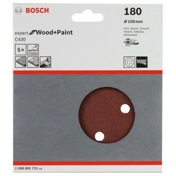 Шлифлист C430, в упаковке 5шт. 150 мм, 180 Bosch 2608605721 — изображение 2