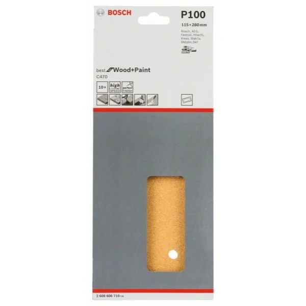 10 шлифлистов C470 Best for Wood+Paint 14 отв. 115x280 К100 Bosch 2608606710 — изображение 2