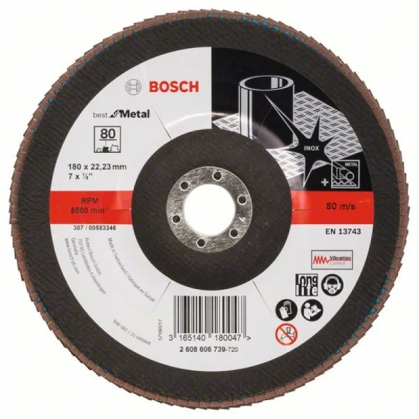 Лепестковый шлифкруг X571 Best for Metal 180x22,23 мм, 80 Bosch 2608606739