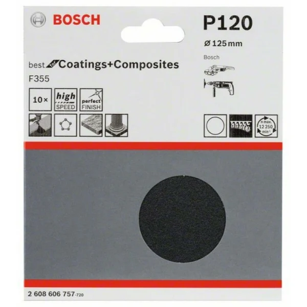 Набор из 10 шлифлистов F355 125 мм, 120 Bosch 2608606757 — изображение 2