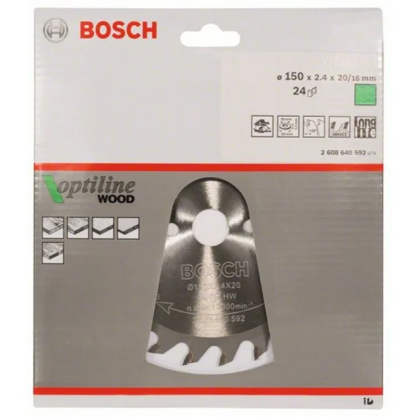 Пильный диск Optiline Wood 150x20/16x2,4 мм, 24 Bosch 2608640592 — изображение 2