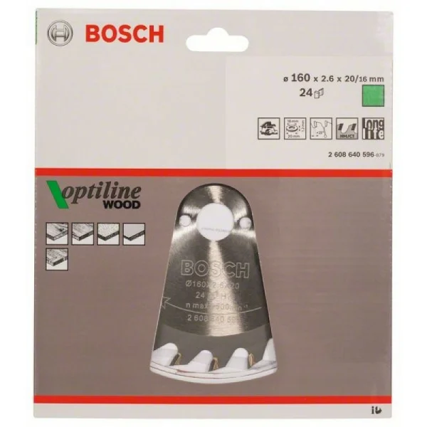 Пильный диск Optiline Wood 160 x 20/16 x 2,6 mm, 24 Bosch 2608640596 — изображение 2
